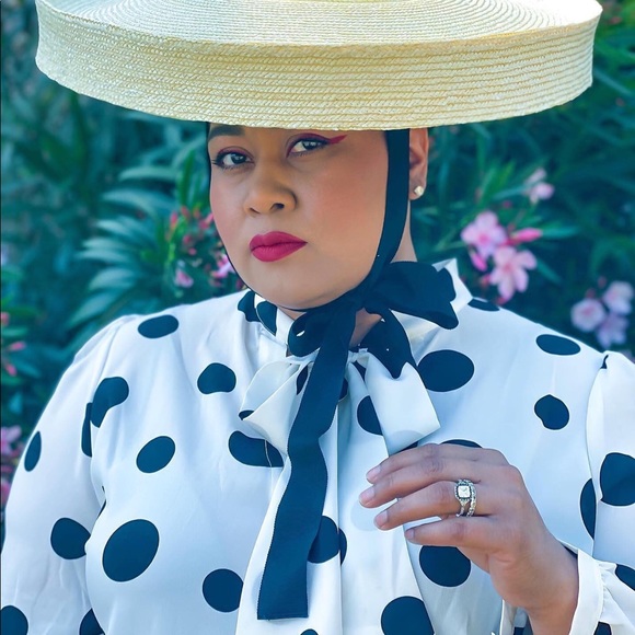 ELOQUII | Tie Neck Polka Dot Blouse - Picture 3 of 6